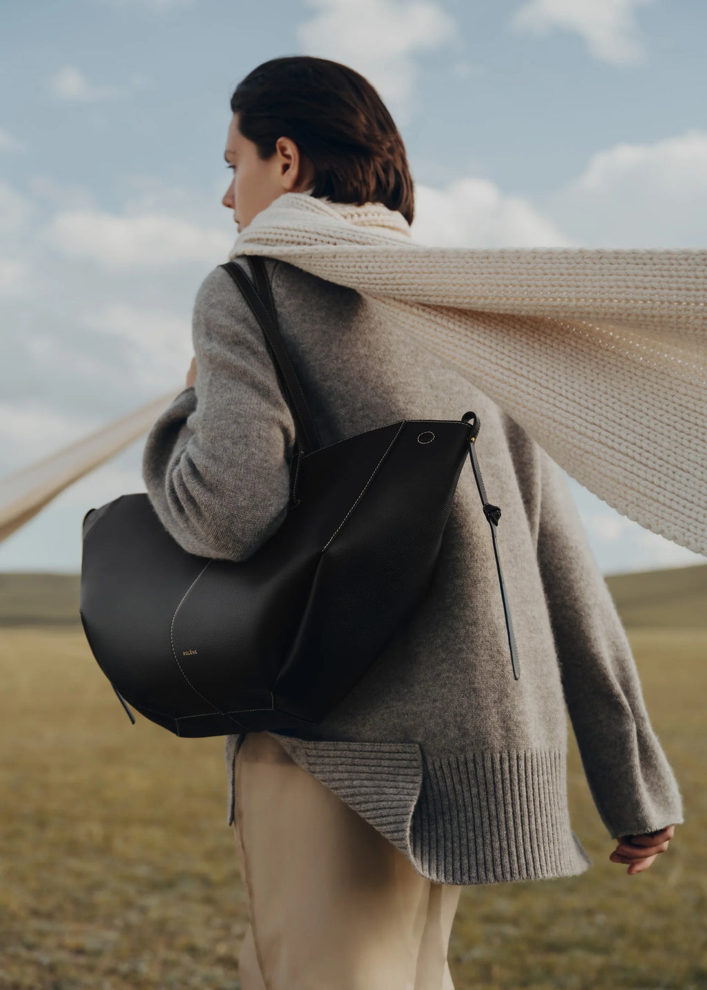 Polène Cyme - Grainy Black with Ecru Stitching